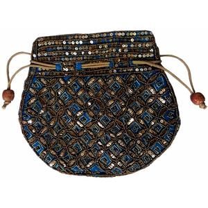 Potli Bag Clutch, Drawstring Purse Intricate Gold Thread & Sequin o_o